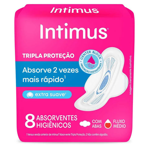 Absorvente Intimus Gel Tripla Proteção Com Abas - Cobertura Suave - 8 Unidades