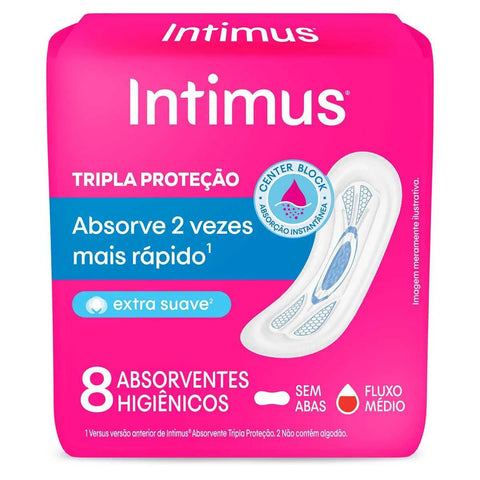 Absorvente Intimus Gel Tripla Proteção Sem Abas - Cobertura Suave - 8 Unidades