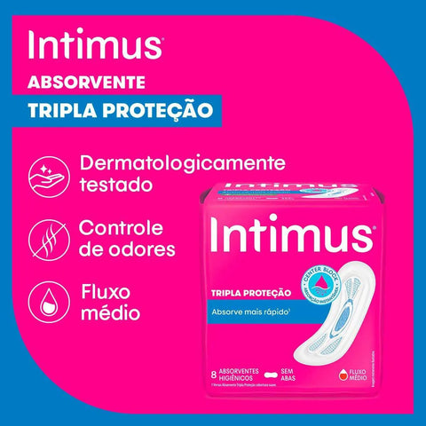 Absorvente Intimus Gel Tripla Proteção Sem Abas - Cobertura Suave - 8 Unidades