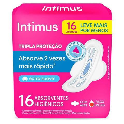 Absorvente Intimus Tripla Proteção Com Abas - Cobertura Suave - 16 Unidades