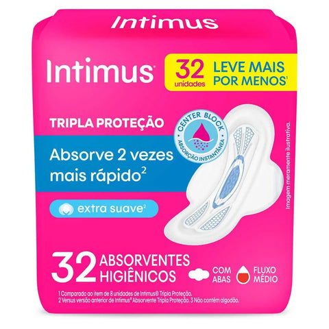 Absorvente Intimus Tripla Proteção Com Abas - Cobertura Suave - 32 Unidades