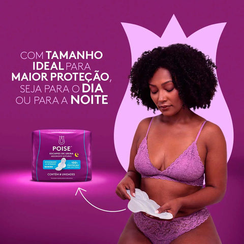 Absorvente Para Escape Poise Discreto Noturno - Cobertura 8 Unidades