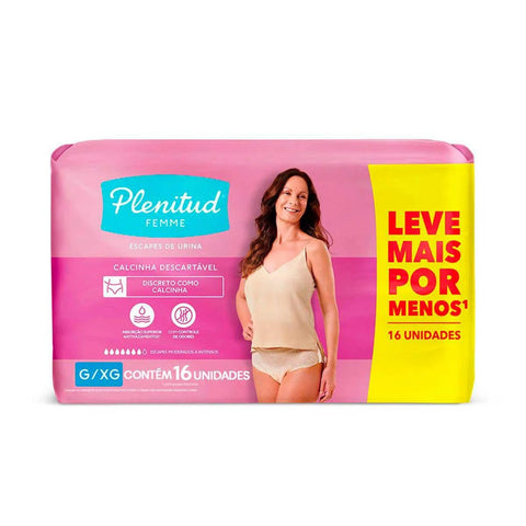 Calcinha Descartável Plenitud Mulher Active Tamanho G/XG - 16 Unidades