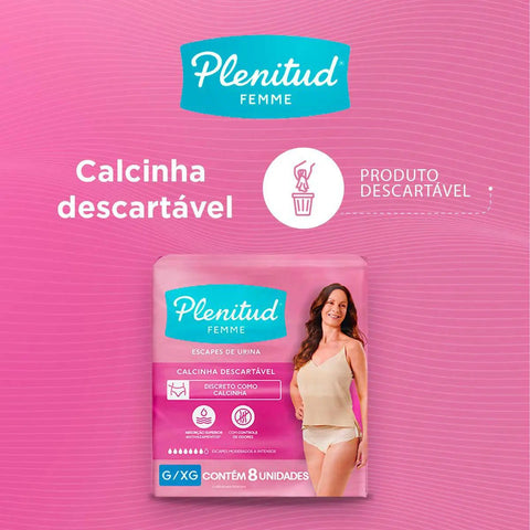 Calcinha Descartável Plenitud Mulher Active Tamanho G/XG - 16 Unidades