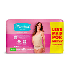 Roupa Íntima Descartável Feminina Plenitud Femme P/M Absorção Moderada A Intensa 16 Unidades
