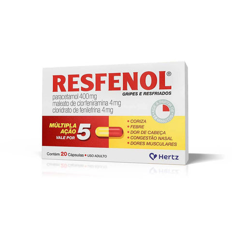 Resfenol 400mg + 4mg + 4mg - 20 Unidades - Cápsula