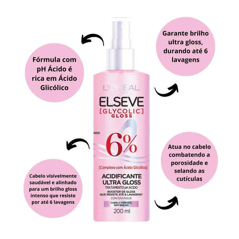 Acidificante Ultra Gloss Elseve Glycolic Gloss 6% 200ml