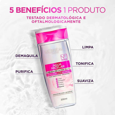 Água Micelar L'Oréal 5 em 1 - 200 mL