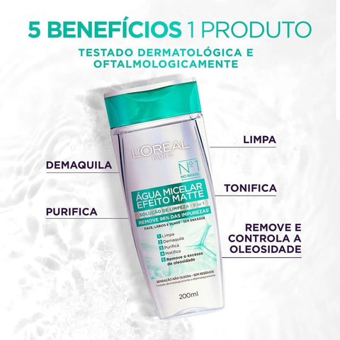 Água Micelar L'Oréal Efeito Mate - 200 mL