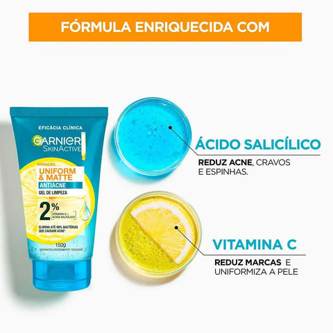 Gel de Limpeza Facial Garnier Uniform & Matte Antiacne 150g