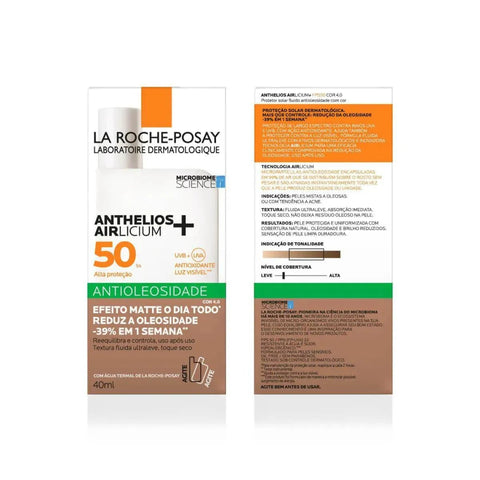 Kit La Roche-Posay Protetor Solar Anthelios Airlicium+ & Gel de Limpeza Facial Effaclar  Cor 4.0 - FPS 50 - 40 mL + 50 g