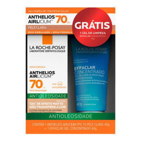 Kit La Roche-Posay Protetor Solar Facial  Anthelios Airlicium + Gel de Limpeza Facial Effaclar  Pele Clara - FPS 70 - 40 g + 40 g
