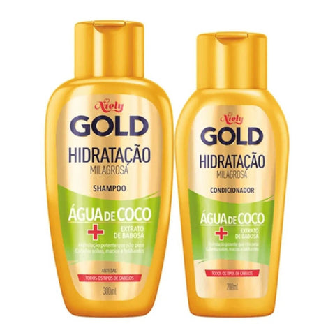 Kit Niely Gold Hidratação Milagrosa Água de Coco Shampoo, 300Ml + Condicionador, 200Ml