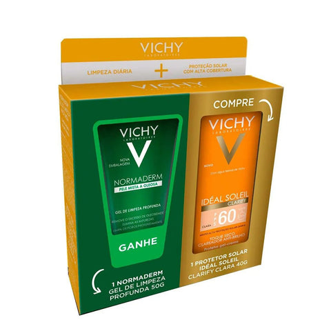 Kit Vichy Protetor Solar Facial Capital Soleil Hydra-Matte + Gel de Limpeza Facial Profunda Normaderm Clara - FPS 60 - 40 g + 50 g