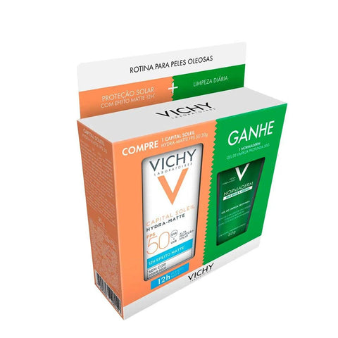 Kit Vichy Protetor Solar Facial Capital Soleil Hydra-Matte + Gel de Limpeza Facial Profunda Normaderm FPS 50 - 30 g + 50 g