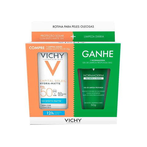 Kit Vichy Protetor Solar Facial Capital Soleil Hydra-Matte + Gel de Limpeza Facial Profunda Normaderm FPS 50 - 30 g + 50 g