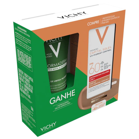 Kit Vichy Protetor Solar UV Pigment Control + Gel de Limpeza Facial Profunda Normaderm Cor 3.0 - FPS 60 - 40 g + 50 g