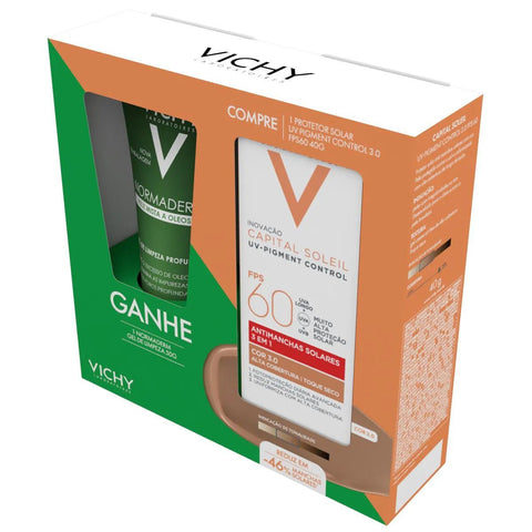 Kit Vichy Protetor Solar UV Pigment Control + Gel de Limpeza Facial Profunda Normaderm Cor 3.0 - FPS 60 - 40 g + 50 g
