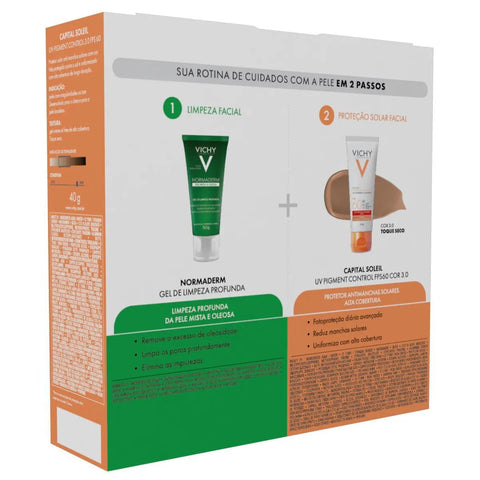 Kit Vichy Protetor Solar UV Pigment Control + Gel de Limpeza Facial Profunda Normaderm Cor 3.0 - FPS 60 - 40 g + 50 g