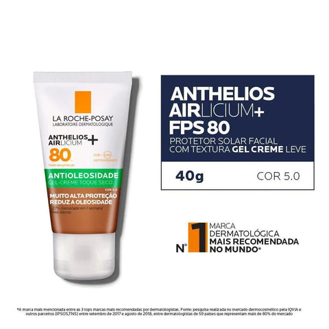 Protetor Solar Facial Antioleosidade La Roche-Posay Anthelios Airlicium  Cor 5.0 - FPS 80 - 40 g