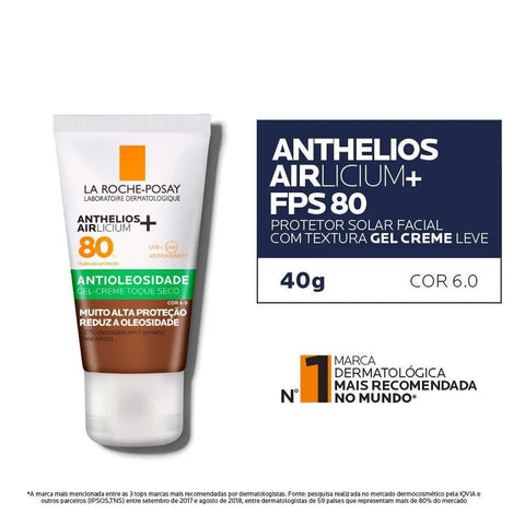 Protetor Solar Facial Antioleosidade La Roche-Posay Anthelios Airlicium Cor 6.0 - FPS 80 - 40 g