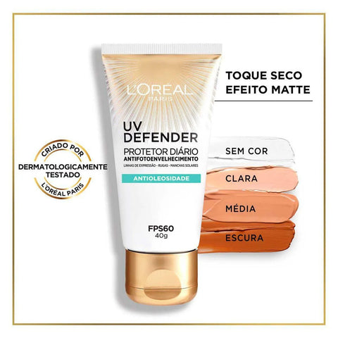 Protetor Solar Facial L'Oreal UV Defender FPS 60 Antioleosidade Claro 40g