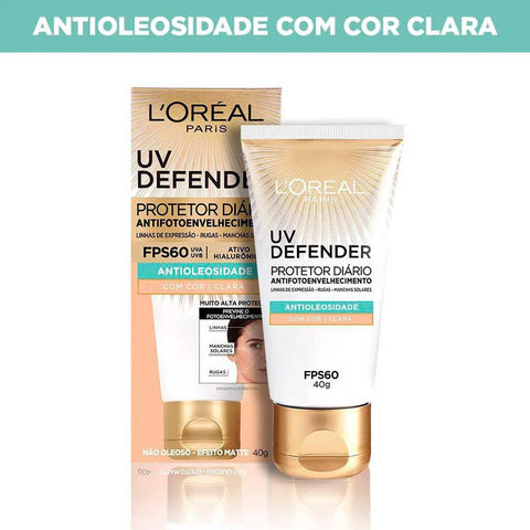 Protetor Solar Facial L'Oreal UV Defender FPS 60 Antioleosidade Claro 40g