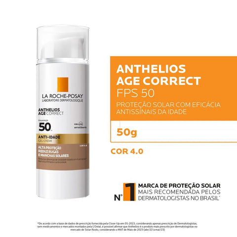 Protetor Solar Facial La Roche-Posay Anthelios Age Correct  Cor 4.0 - FPS 50 - 50 g