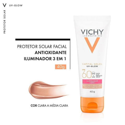 Protetor Solar Facial Vichy Capital Soleil UV-Glow Pele Média - FPS 60 - 40 g