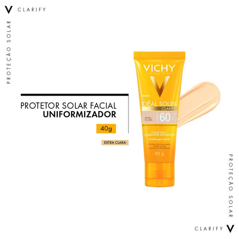 Protetor Solar Vichy Idéal Soleil Clarify Extra Claro - FPS 60 - 40 g