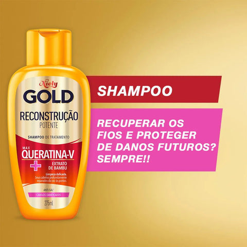 Shampoo Niely Gold Queratina Reparação 300Ml