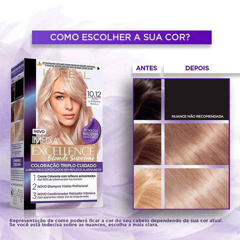 Tintura L'Oréal Imédia Excellence Blondes Suprême Nº 10.12 Louro Claríssimo Pérola