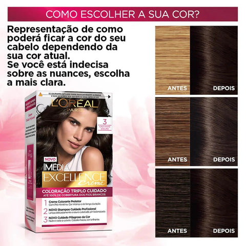 Tintura L'Oréal Imédia Excellence Creme Nº 3 Castanho Escuro