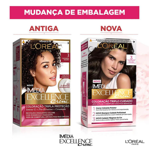 Tintura L'Oréal Imédia Excellence Creme Nº 3 Castanho Escuro