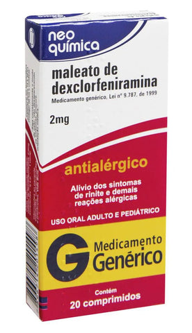 Maleato de Dexclorfeniramina (Neo Química) 2mg - 20 Unidades - Comprimido