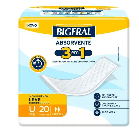 Absorvente Geriátrico Bigfral 3 em 1 - Tamanho Único - 20 unidades