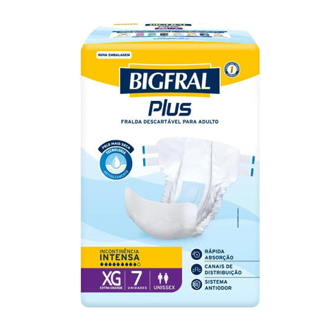 Fralda Geriátrica Bigfral Regular Plus Tamanho XG - 7 Unidades
