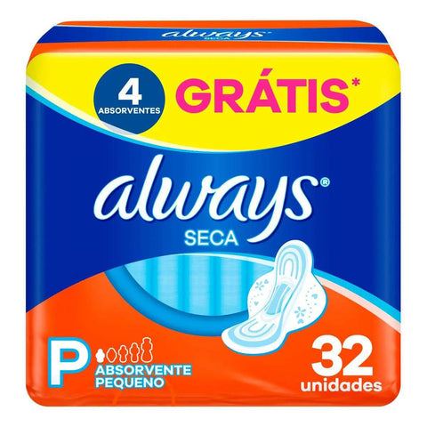 Absorvente Always Com Abas - Cobertura Seca - 32 Unidades - Tamanho P