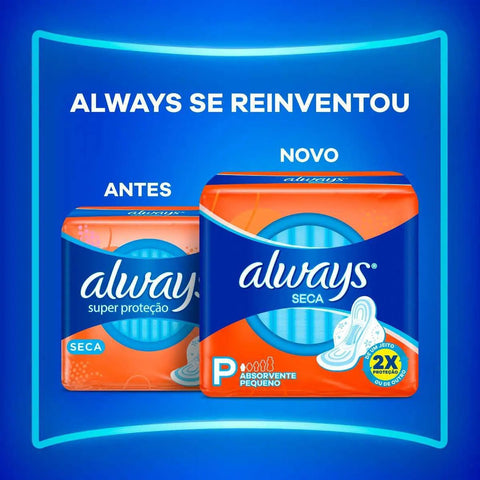 Absorvente Always Com Abas - Cobertura Seca - 32 Unidades - Tamanho P
