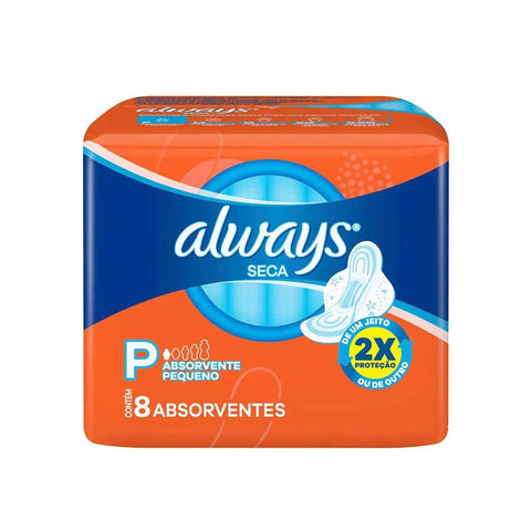 Absorvente Always Com Abas - Cobertura Seca - 8 Unidades - Tamanho P