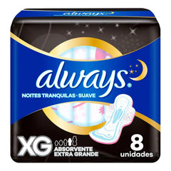 Absorvente Always Noites Tranquilas  Com Abas - Cobertura Suave - 8 Unidades - Tamanho XG