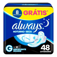 Absorvente Always Noturno  Com Abas - Cobertura Seca - 48 Unidades - Tamanho G