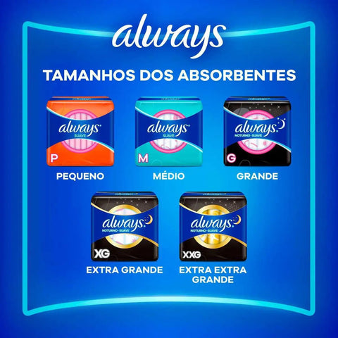 Absorvente Always Noturno Com Abas - Cobertura Seca - 48 Unidades - Tamanho G