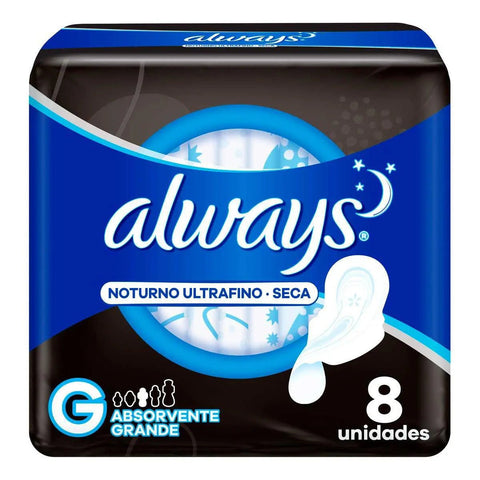 Absorvente Always Noturno  Com Abas - Cobertura Seca - 8 Unidades