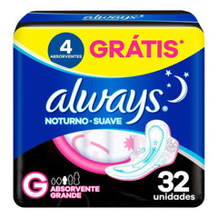 Absorvente Always Noturno  Com Abas - Cobertura Suave - 32 Unidades - Tamanho G
