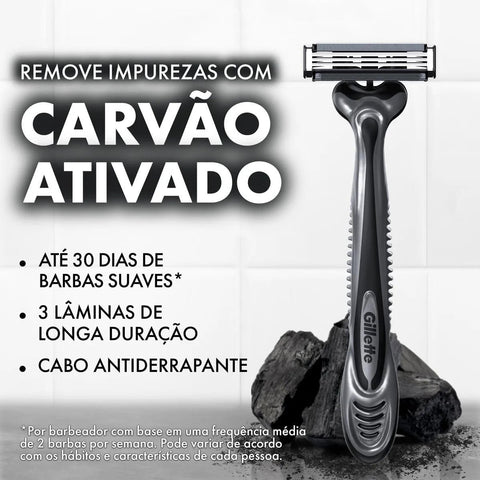 Aparelho de Barbear Descartável Gillette Prestobarba 3 Carvão Ativado 2 Unidades