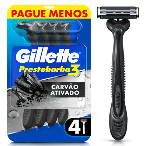 Aparelho de Barbear Descartável Gillette Prestobarba 3 Carvão Ativado 4 Unidades