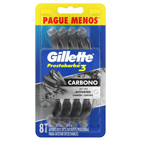 Aparelho de Barbear Descartável Gillette Prestobarba 3 Carvão Ativado 8 Unidades