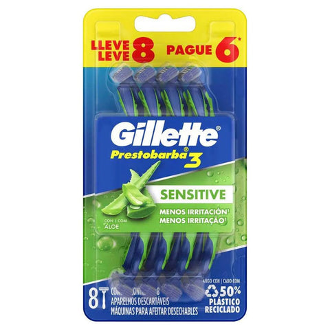 Aparelho de Barbear Gillette Prestobarba 3 Sensitive Aloe Vera 8 Unidades