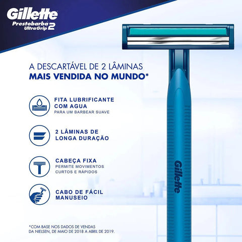 Aparelho Para Barbear Masculino Gillette Prestobarba Ultragrip Com 2 Unidades